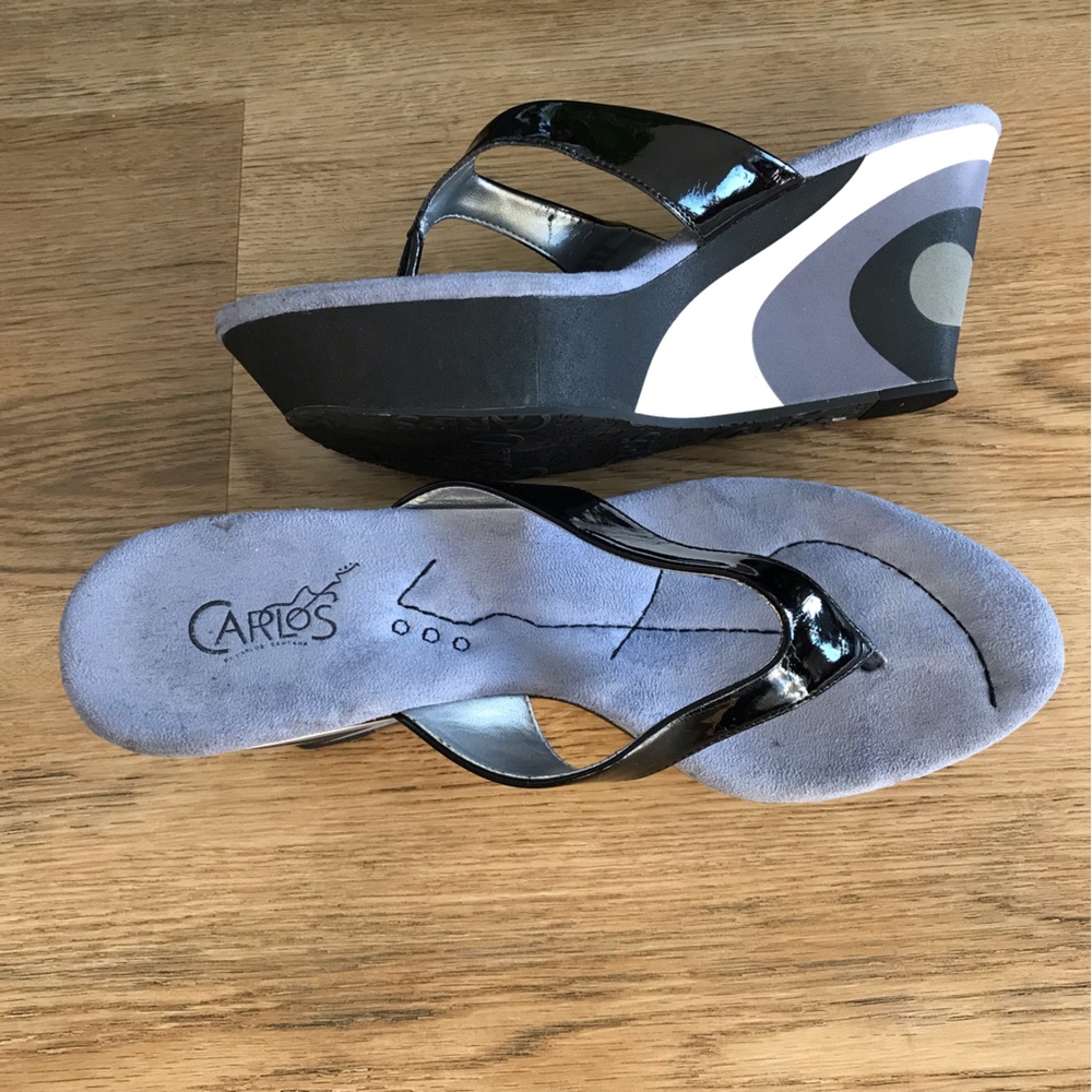 Carlos Santana black patent wedge sandals size 7.5 like new - Picture 2 of 4